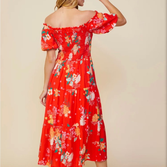 Skies are Blue Women's Fleur Print Off Shoulder Midi Dress Size Small NWT - Picture 5 of 16